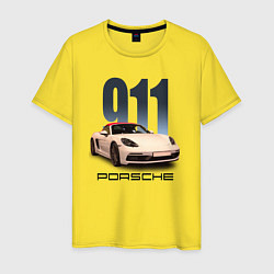 Футболка хлопковая мужская Немецкий спортивный автомобиль Порше 911, цвет: желтый