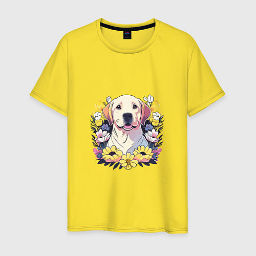 Мужская футболка Лабрадор-ретривер среди цветов / Желтый – фото 1
