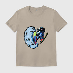 Мужская футболка Прыжок космонавта на лыжах с Месяца