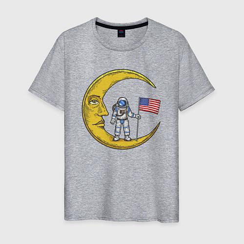 Мужская футболка USA on the moon / Меланж – фото 1