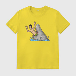 Футболка хлопковая мужская Остерегайся акул, цвет: желтый