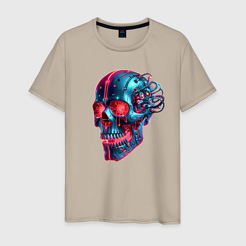 Мужская футболка Metal cyber skull - ai art / Миндальный – фото 1