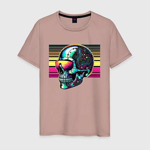 Мужская футболка Cyber skull - fantasy ai art / Пыльно-розовый – фото 1