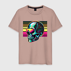 Футболка хлопковая мужская Cyber skull - fantasy ai art, цвет: пыльно-розовый