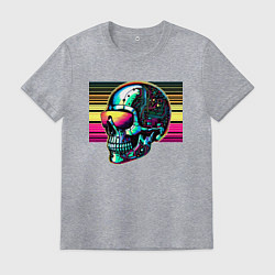 Футболка хлопковая мужская Cyber skull - fantasy ai art, цвет: меланж