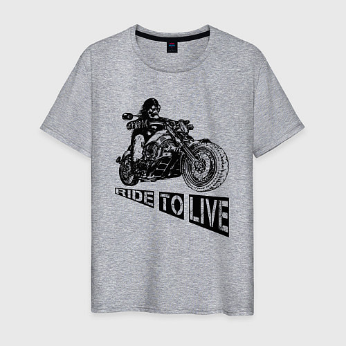 Мужская футболка Байкер на мотоцикле - череп / Меланж – фото 1