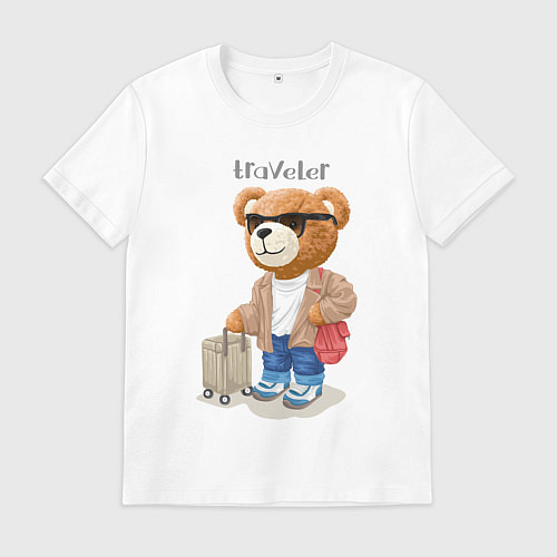 Мужская футболка Плюшевый медвежонок - путешественник / Белый – фото 1
