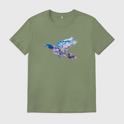 Мужская футболка Летящий голубь и ночной город с двойной экспозицие