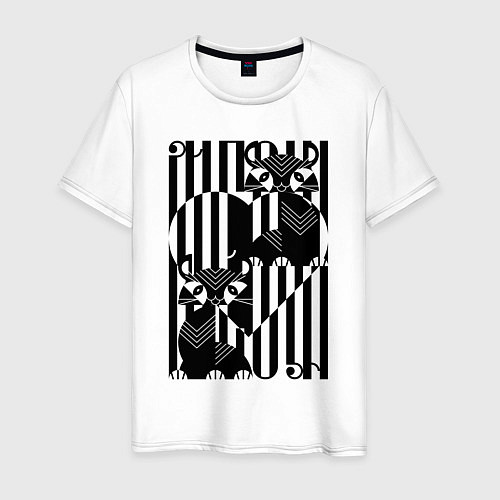 Мужская футболка Чёрные коты на чёрном сердце / Белый – фото 1