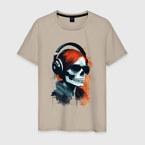 Мужская футболка Grunge redhead girl skull / Миндальный – фото 1