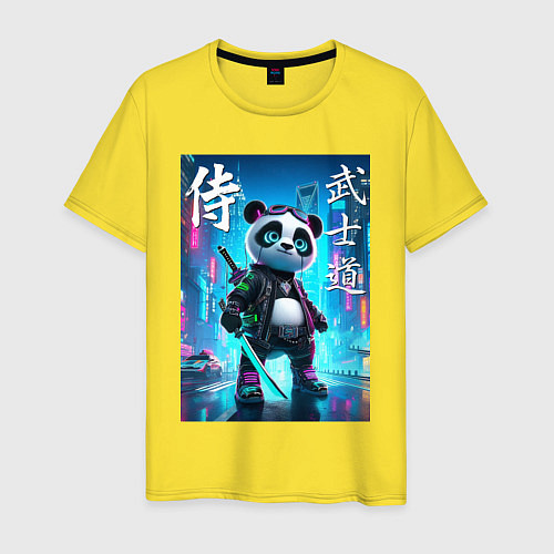 Мужская футболка Panda samurai - bushido ai art / Желтый – фото 1