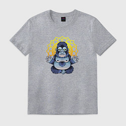 Футболка хлопковая мужская Забавная горилла медитирует, цвет: меланж
