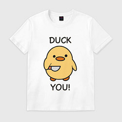 Футболка хлопковая мужская Утка с ножом fuck you, цвет: белый