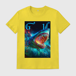 Футболка хлопковая мужская Great white space shark - ai art, цвет: желтый