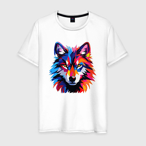 Мужская футболка Красочный волк поп арт / Белый – фото 1