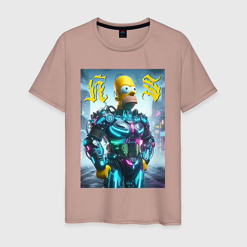 Мужская футболка Homer Simpson - neon glow ai art / Пыльно-розовый – фото 1