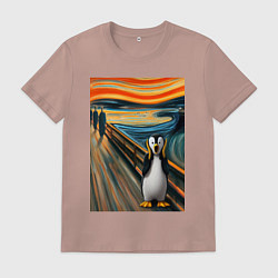 Мужская футболка Пингвин кричит - мем картина Мунка ai art