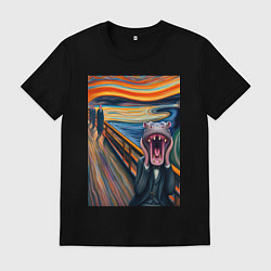 Мужская футболка Бегемот кричит - мем живопись от нейросети