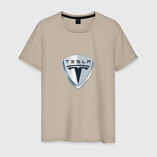 Мужская футболка Tesla logo / Миндальный – фото 1