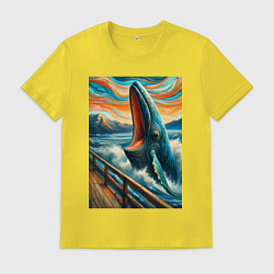 Футболка хлопковая мужская Кит кричит - мем нейросеть, цвет: желтый