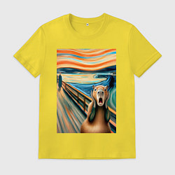 Футболка хлопковая мужская Капибара кричит - мем нейросеть, цвет: желтый