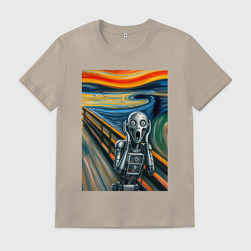Мужская футболка Робот кричит - мем нейросеть / Миндальный – фото 1