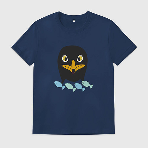 Мужская футболка Пингвин с рыбой / Тёмно-синий – фото 1