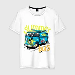 Футболка хлопковая мужская Summer bus, цвет: белый