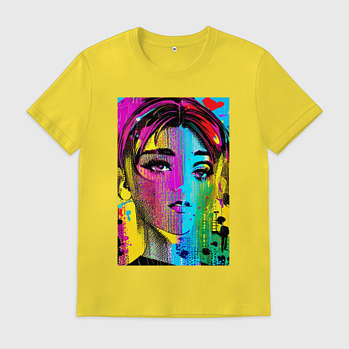 Мужская футболка Портрет девушки - нейросеть / Желтый – фото 1