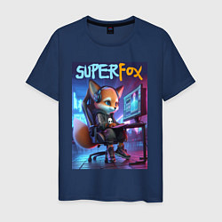 Футболка хлопковая мужская Super fox gamer - ai art fantasy, цвет: тёмно-синий