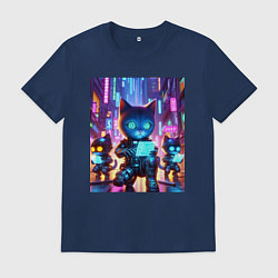 Мужская футболка Продвинутые кибер котята - неоновое свечение