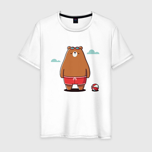 Мужская футболка Забавный медведь в плавках и очках для плавания / Белый – фото 1