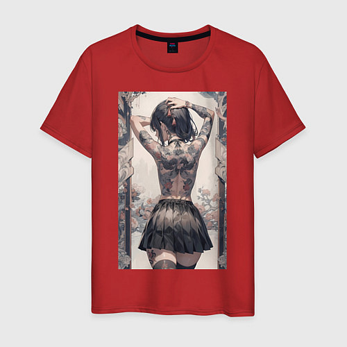 Мужская футболка Татуированная спина девушки / Красный – фото 1