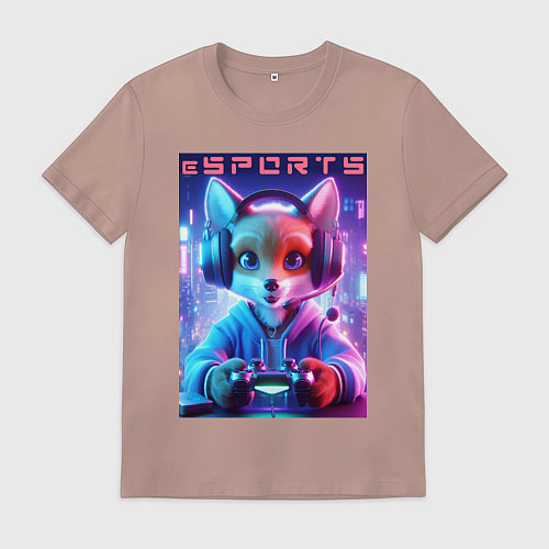 Мужская футболка Funny fox - e sports ai art / Пыльно-розовый – фото 1