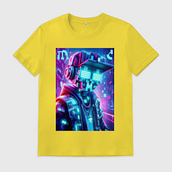 Футболка хлопковая мужская Minecraft and Cyberpunk collaboration - ai art neo, цвет: желтый