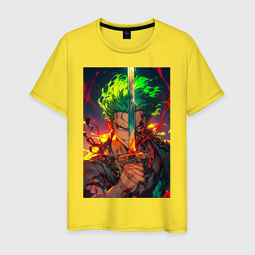 Мужская футболка Ван-Пис Зоро Ророноа мечник / Желтый – фото 1