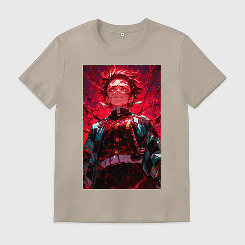 Мужская футболка Клинок, рассекающий демонов Тандзиро Камадо охотни / Миндальный – фото 1