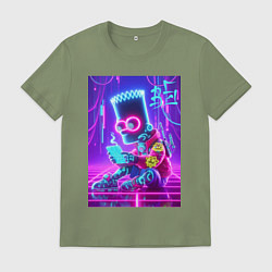 Мужская футболка Кибер Барт Симпсон сидит в айпаде - неоновое свече