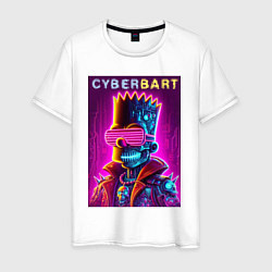 Футболка хлопковая мужская Cyber Bart - neon glow ai art fantasy, цвет: белый