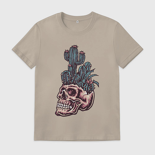 Мужская футболка Кактус в черепе / Миндальный – фото 1