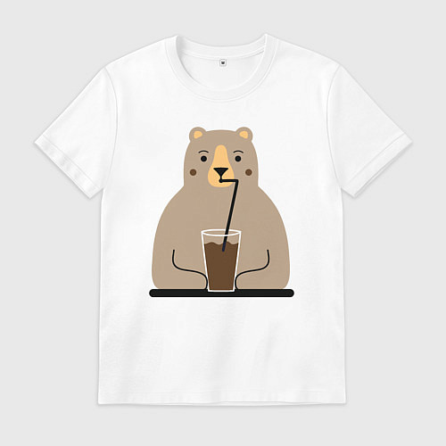 Мужская футболка Мишка пьёт напиток / Белый – фото 1
