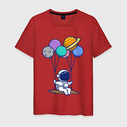 Футболка хлопковая мужская Качели в космосе, цвет: красный