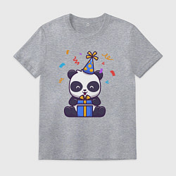 Футболка хлопковая мужская Панда с подарочком, цвет: меланж