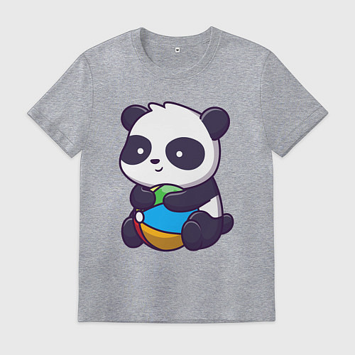 Мужская футболка Панда с мячом / Меланж – фото 1