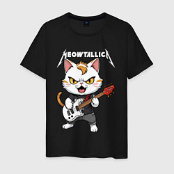 Футболка хлопковая мужская Meowtallica rock, цвет: черный