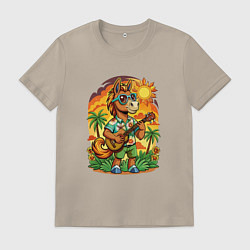 Мужская футболка Конь играет на гитаре жарким летом