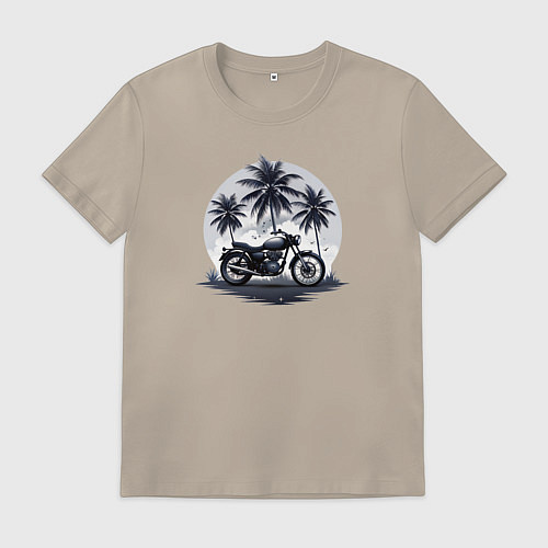 Мужская футболка Мотоцикл на фоне пальм / Миндальный – фото 1