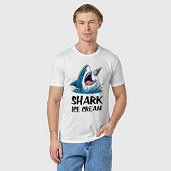 Футболка хлопковая мужская Shark ice cream - ai art, цвет: белый — фото 2