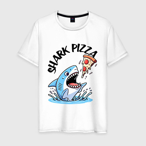 Мужская футболка Shark pizza - ai art fantasy / Белый – фото 1
