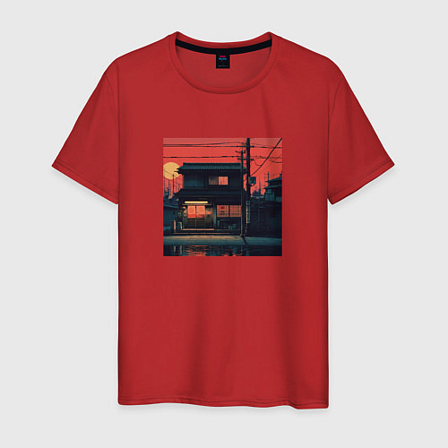 Мужская футболка Дом на закате в стиле Аниме / Красный – фото 1